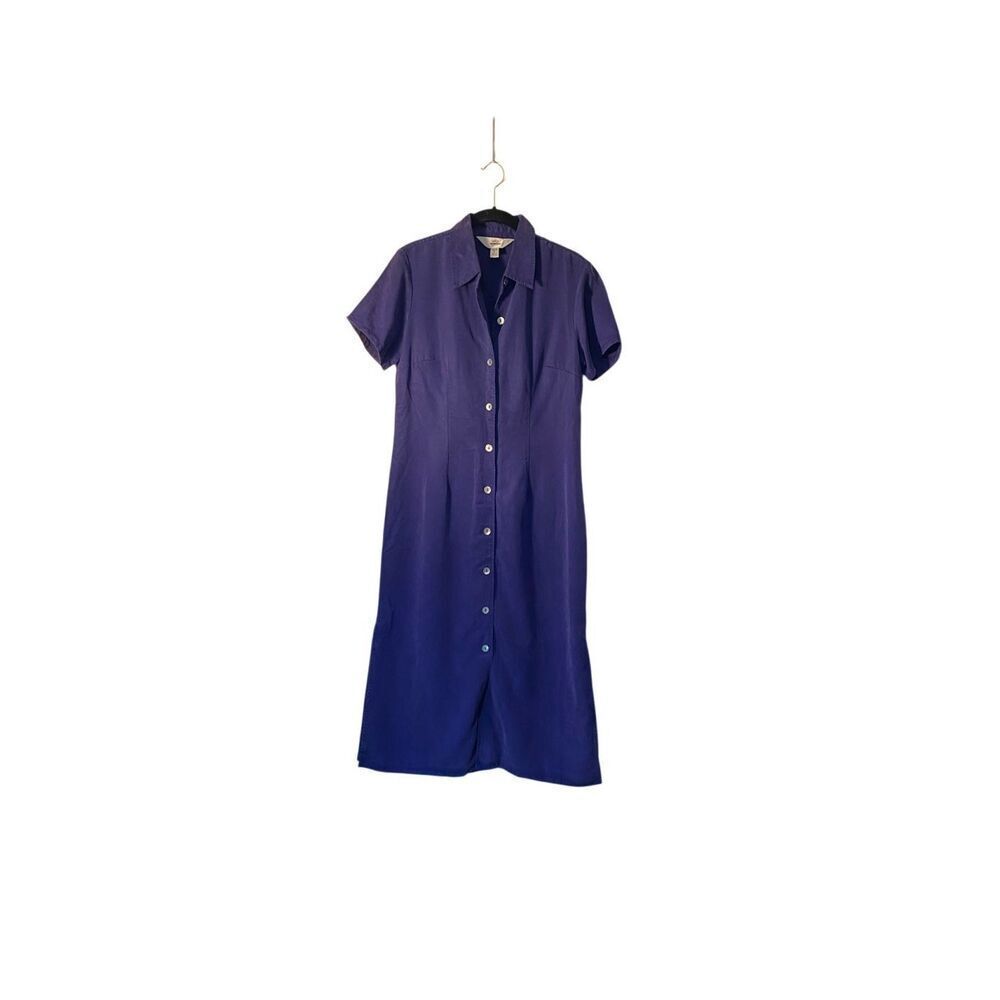 AKS women’s purple 100% tencel button down shirt dress 6P